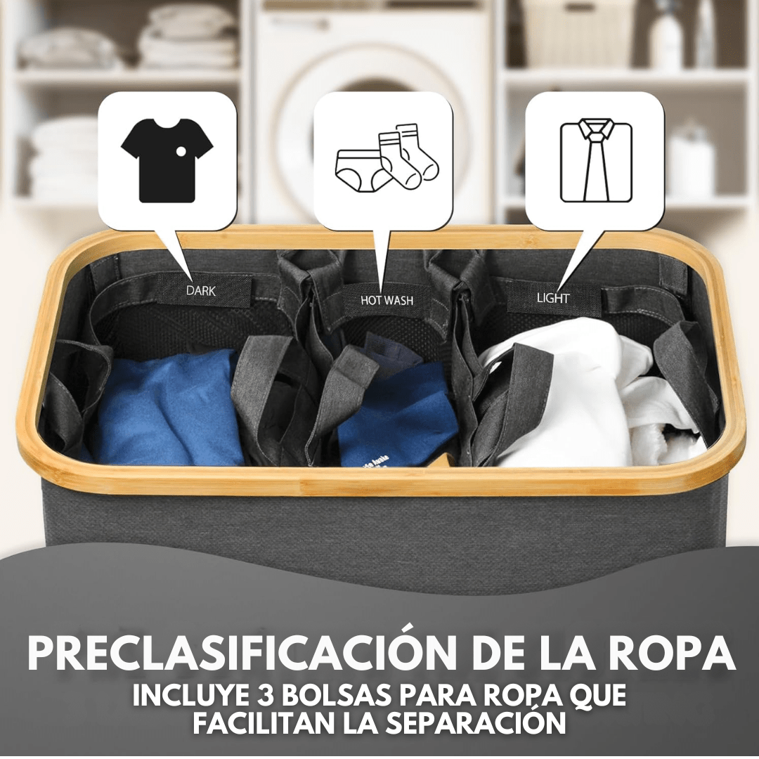 Canasto Cesto Separador De Ropa Sucia Bambú Grande con Tapa - Muy Moderna Uruguay