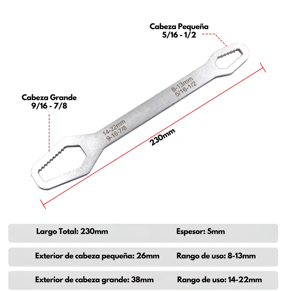 Llave De Torque Doble Universal Adaptable De 8 A 22mm