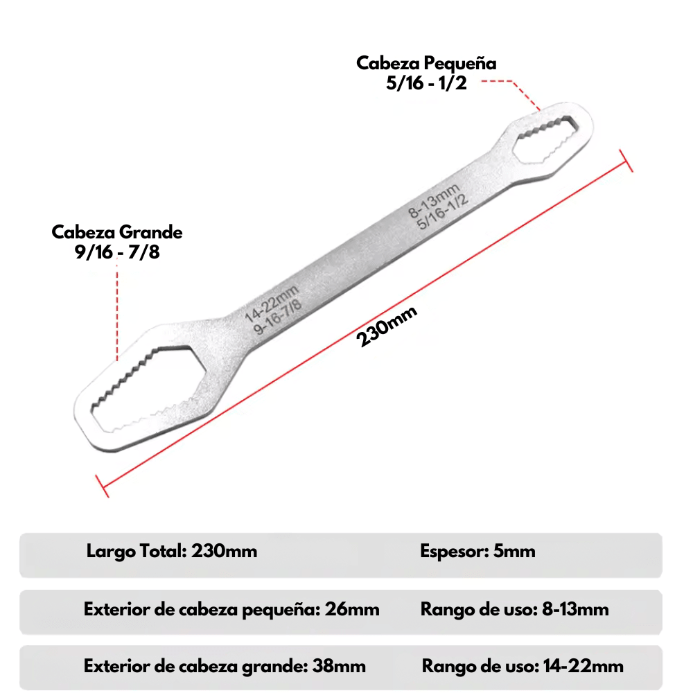 Llave De Torque Doble Universal Adaptable De 8 A 22mm - Muy Moderna Uruguay