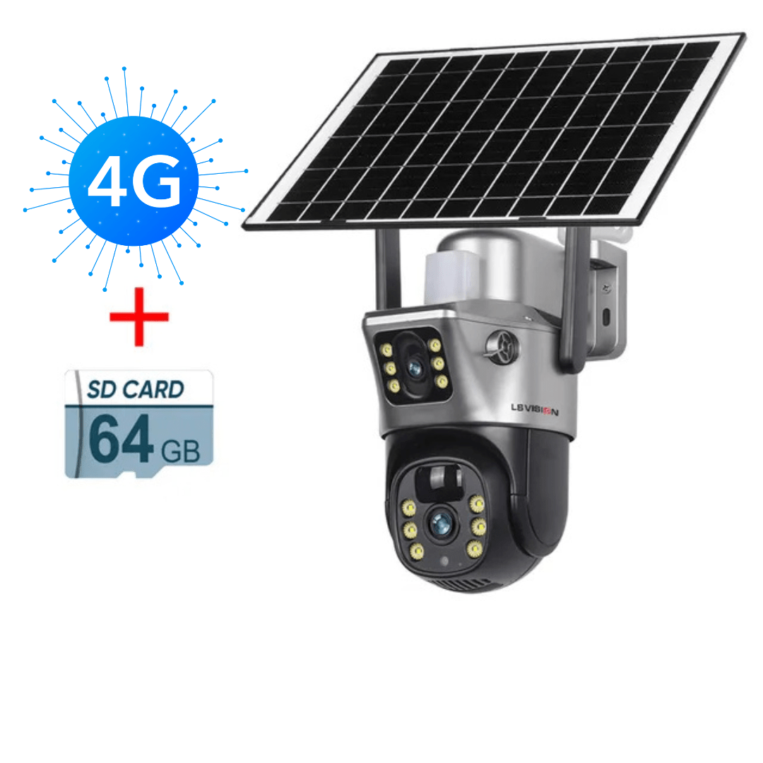 Cámara de Seguridad Doble Recargable con Panel Solar + 64gb Memoria - Muy Moderna Uruguay