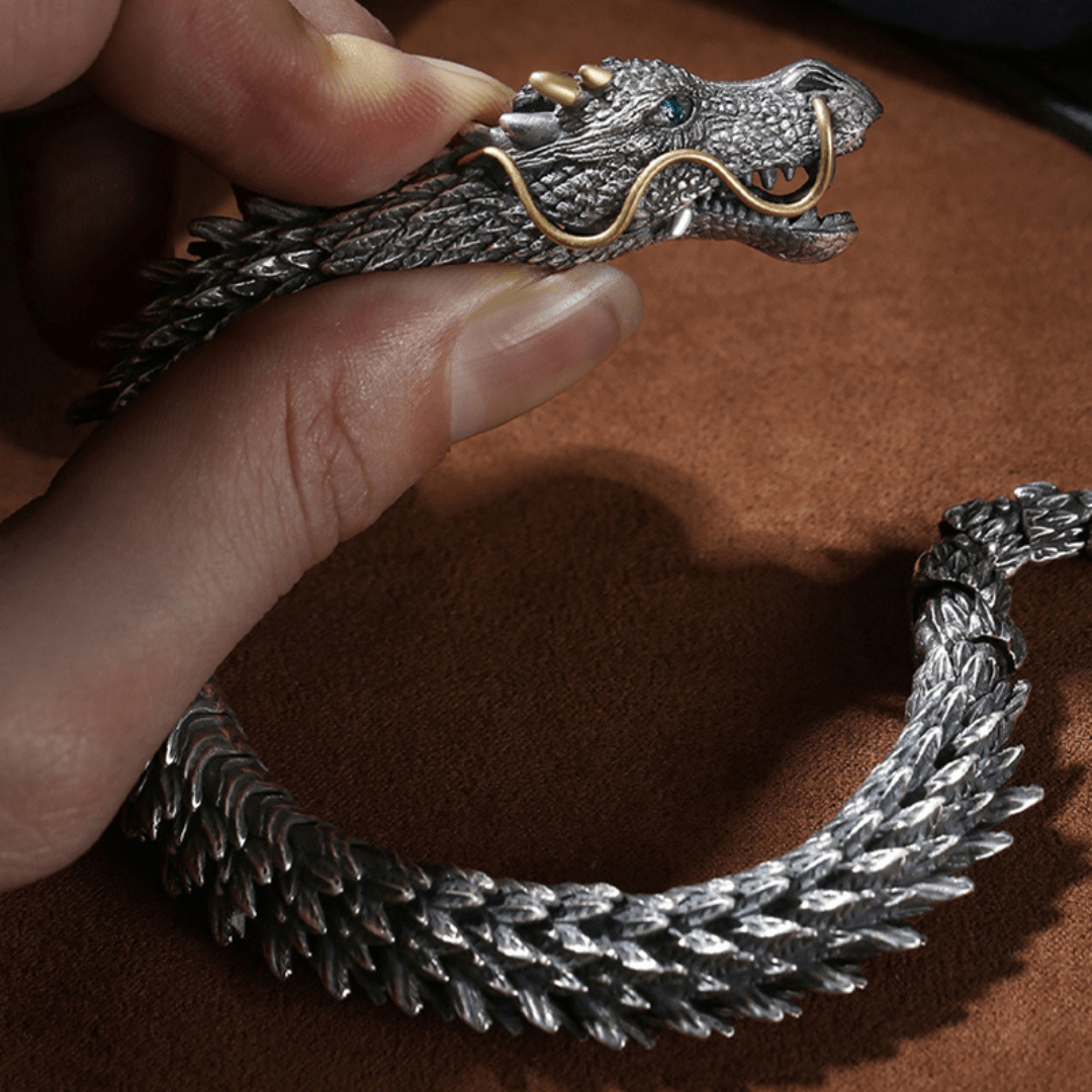 Pulsera Metálica De Dragón Tridimensional - Muy Moderna Uruguay