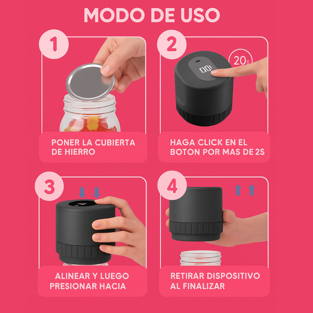 Kit Sellador al Vacío Portátil con Tapas Reutilizables para Frascos