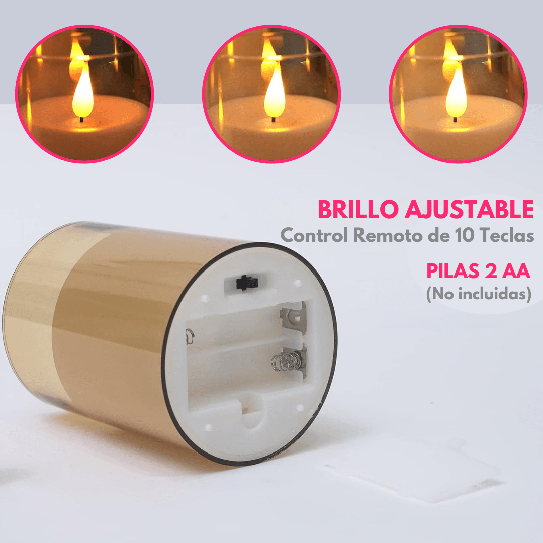 Pack x3 Velas LED de Vidrio con Control Remoto - Muy Moderna Uruguay