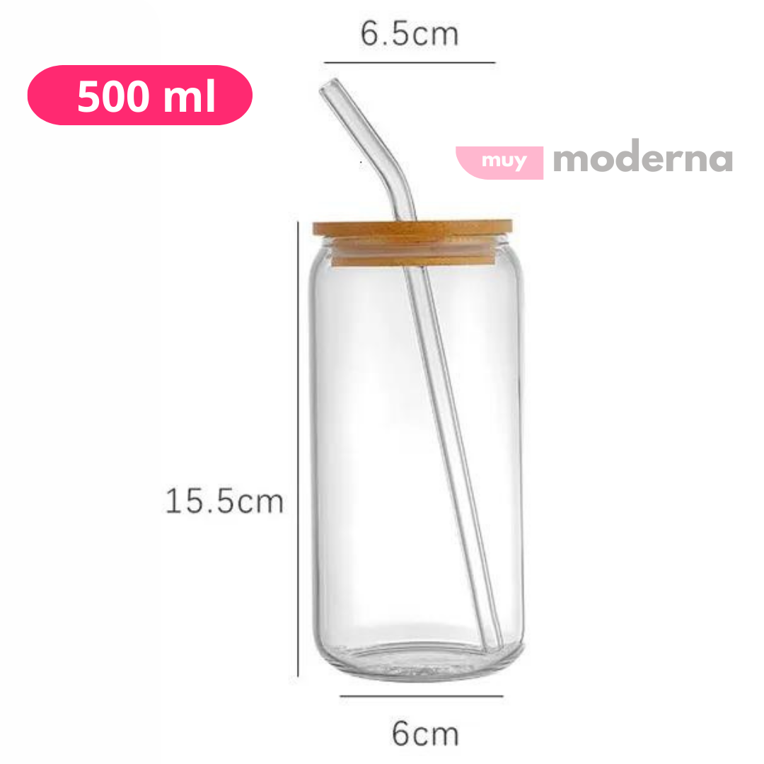 Vaso de Vidrio Resistente con Tapa de Bambu
