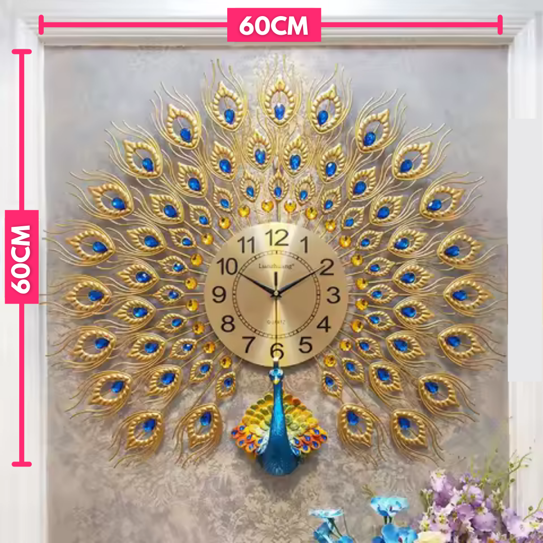 Reloj De Pared Pavo Real Elegante Grande - Muy Moderna Uruguay