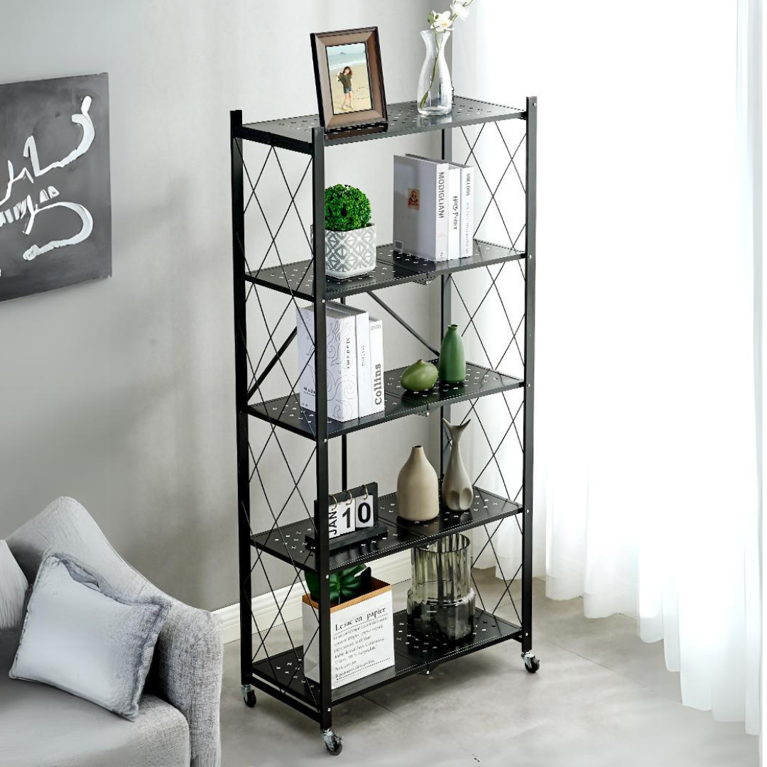 Estantería Plegable de 5 Niveles con Ruedas