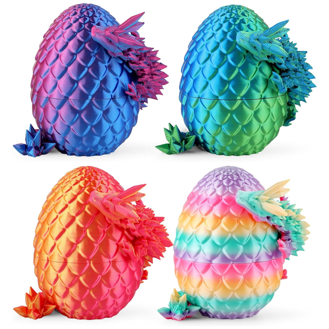 Set Coleccionable de 4 Dragones Articulados Impresos en 3D con Huevo