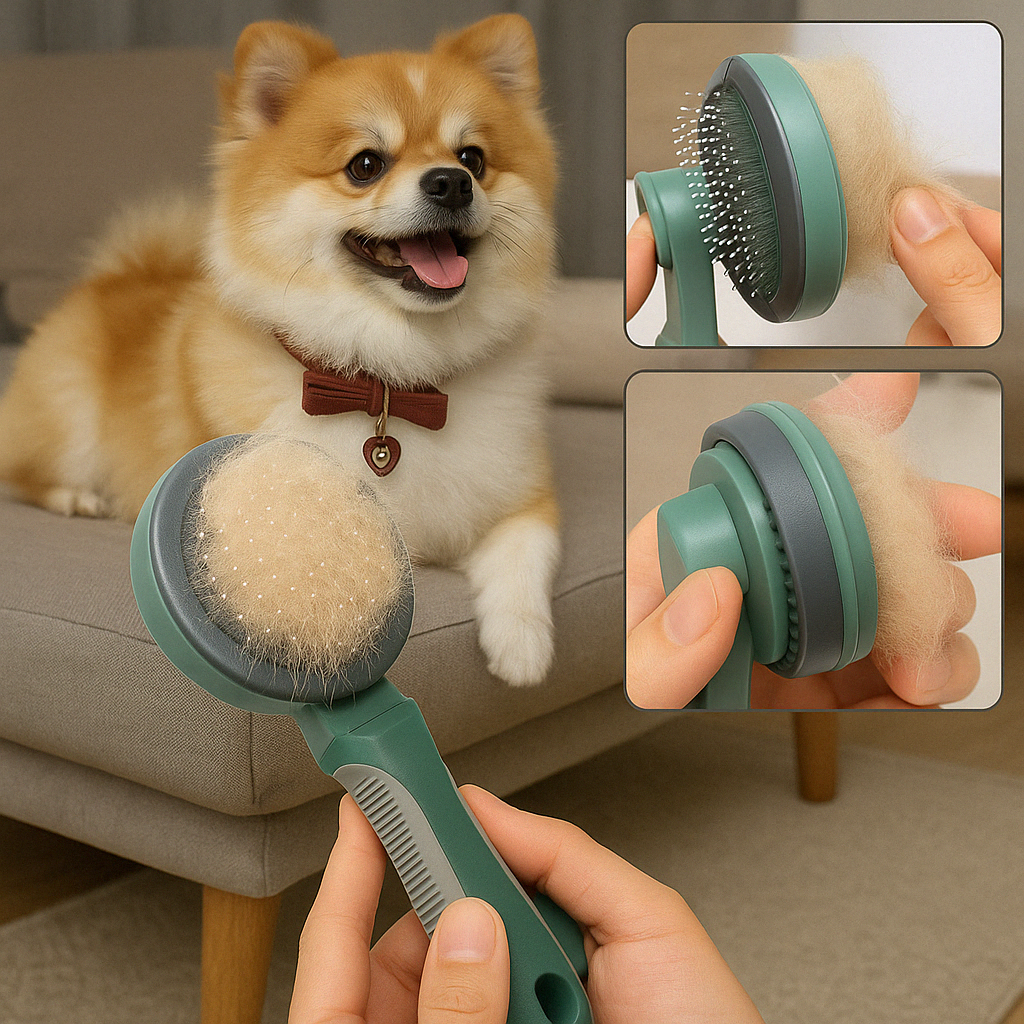 Cepillo Quita Pelo De Aseo Para Mascotas Con Botón Verde