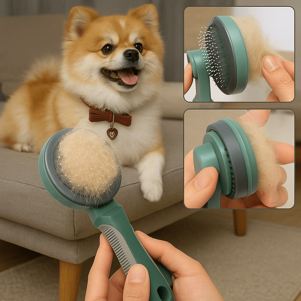 Cepillo Quita Pelo De Aseo Para Mascotas Con Botón Verde - Muy Moderna Uruguay