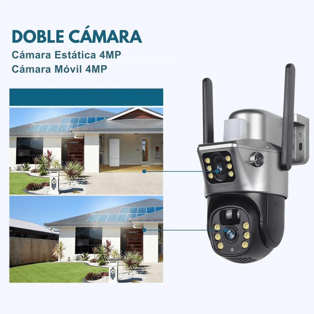 Cámara de Seguridad Doble Recargable con Panel Solar + 64gb Memoria - Muy Moderna Uruguay