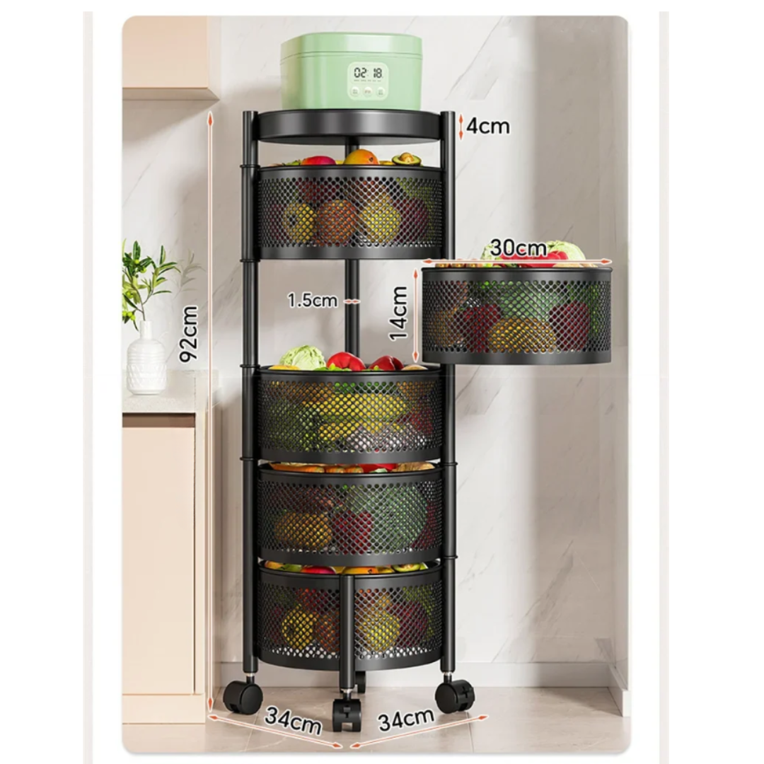 Carrito Organizador De Cocina Frutero 5 Niveles con Canastos Circulares