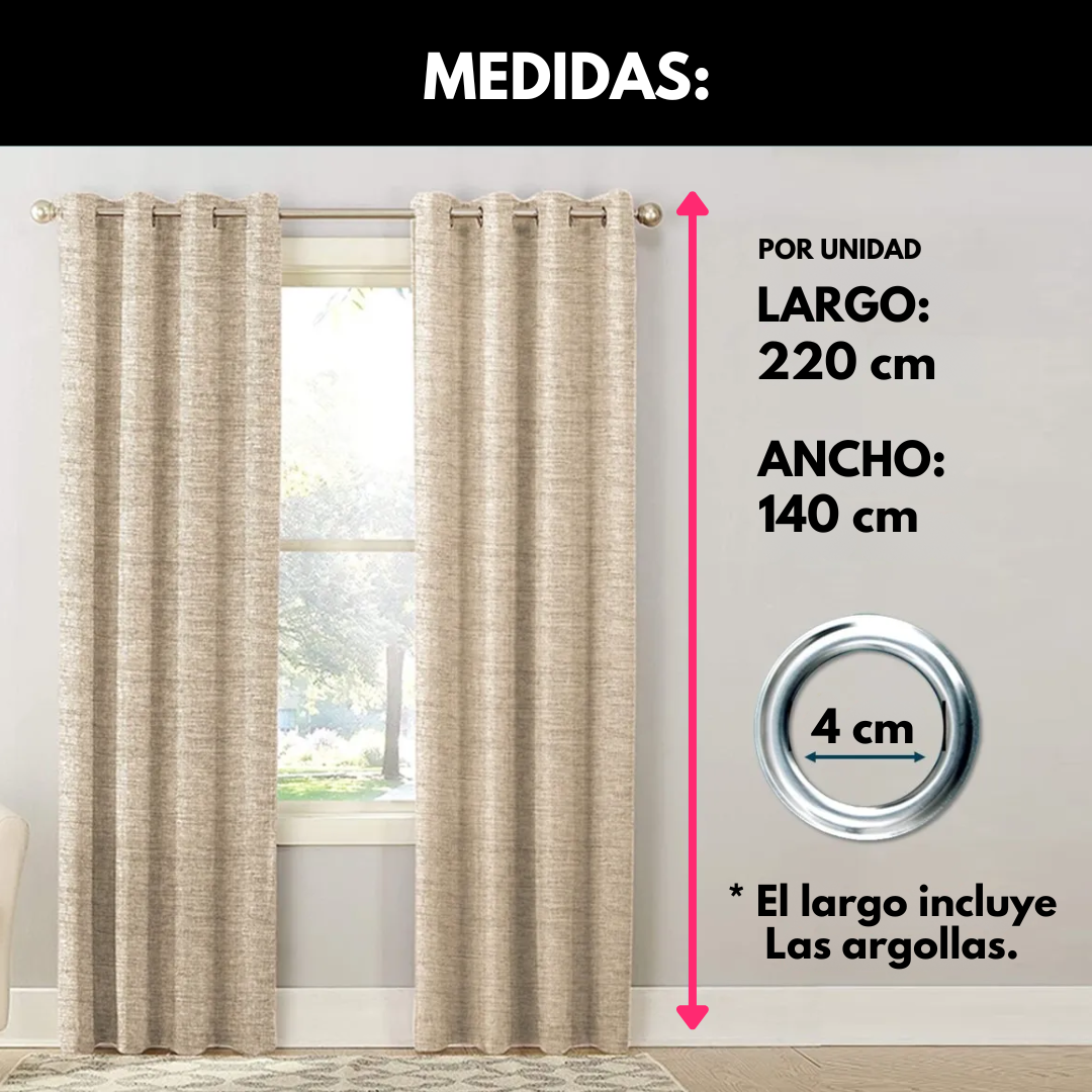 Cortina Blackout 100% En 2 Paños De 140x220cm Textura Lino