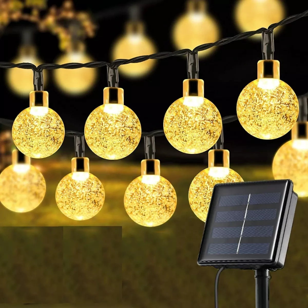 Guirnalda Solar Bolitas Led De Para Jardin Exterior 5 Metros Calidas