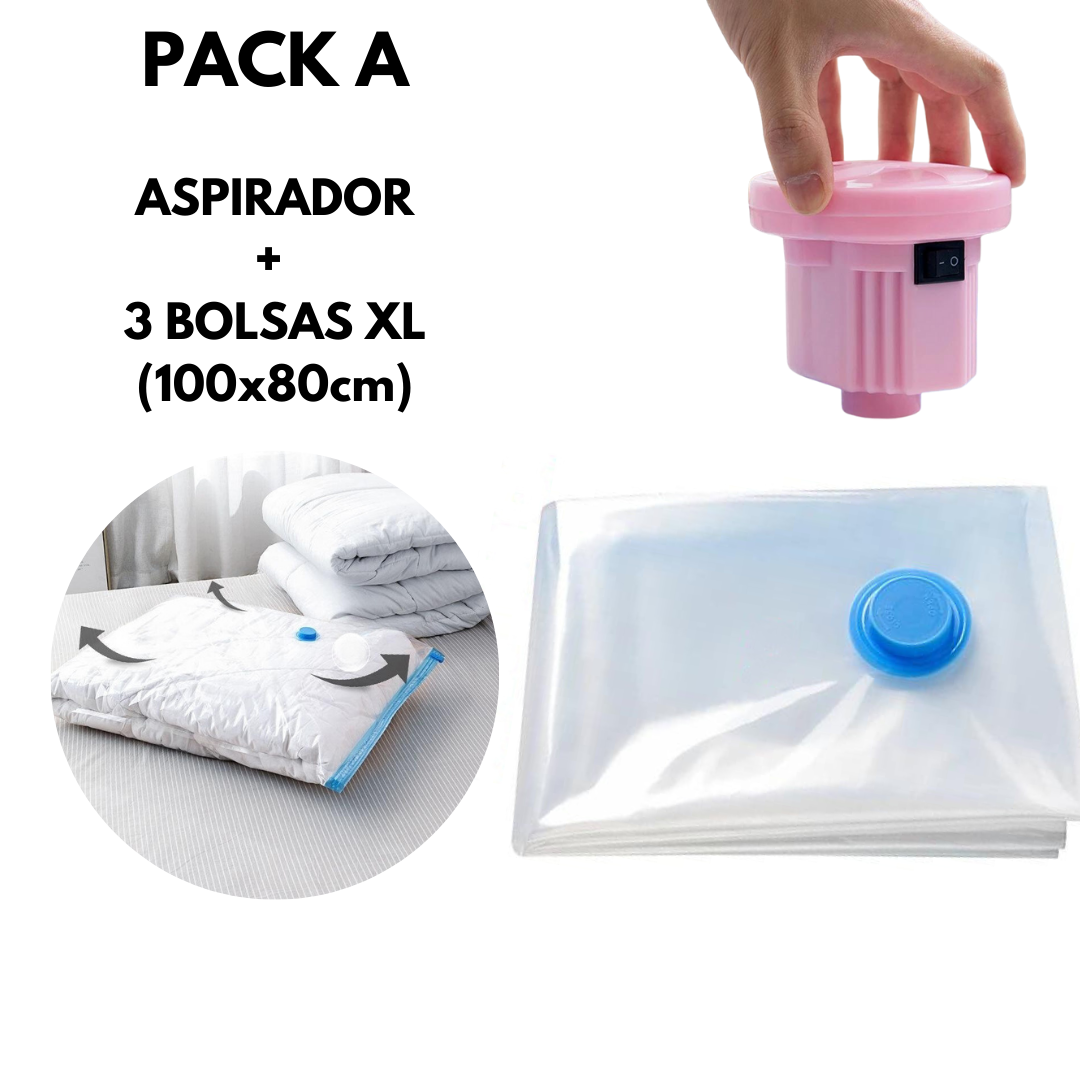 Kit de Bolsas para Guardar Ropa al Vacío + Aspirador