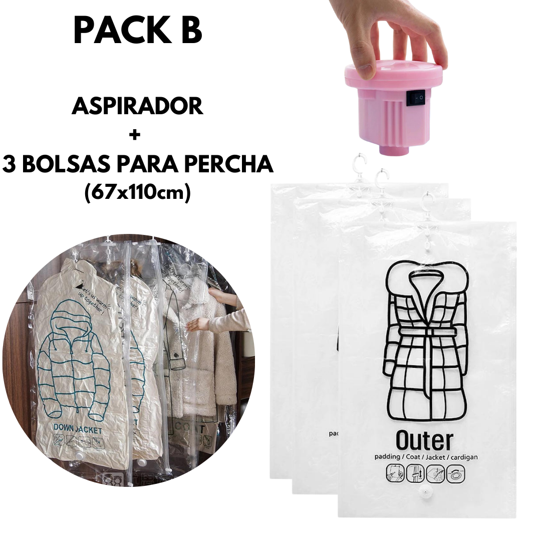 Kit de Bolsas para Guardar Ropa al Vacío + Aspirador