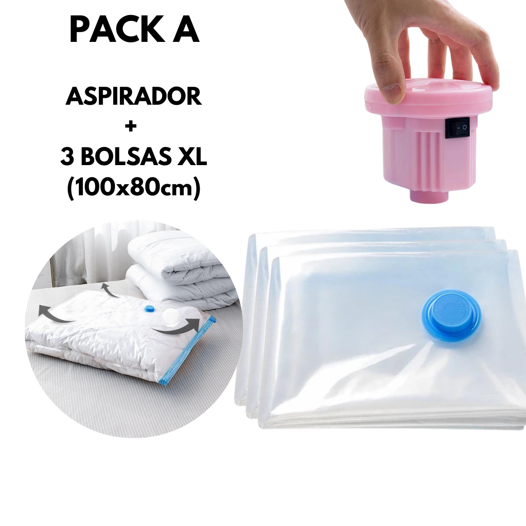 Kit de Bolsas para Guardar Ropa al Vacío + Aspirador