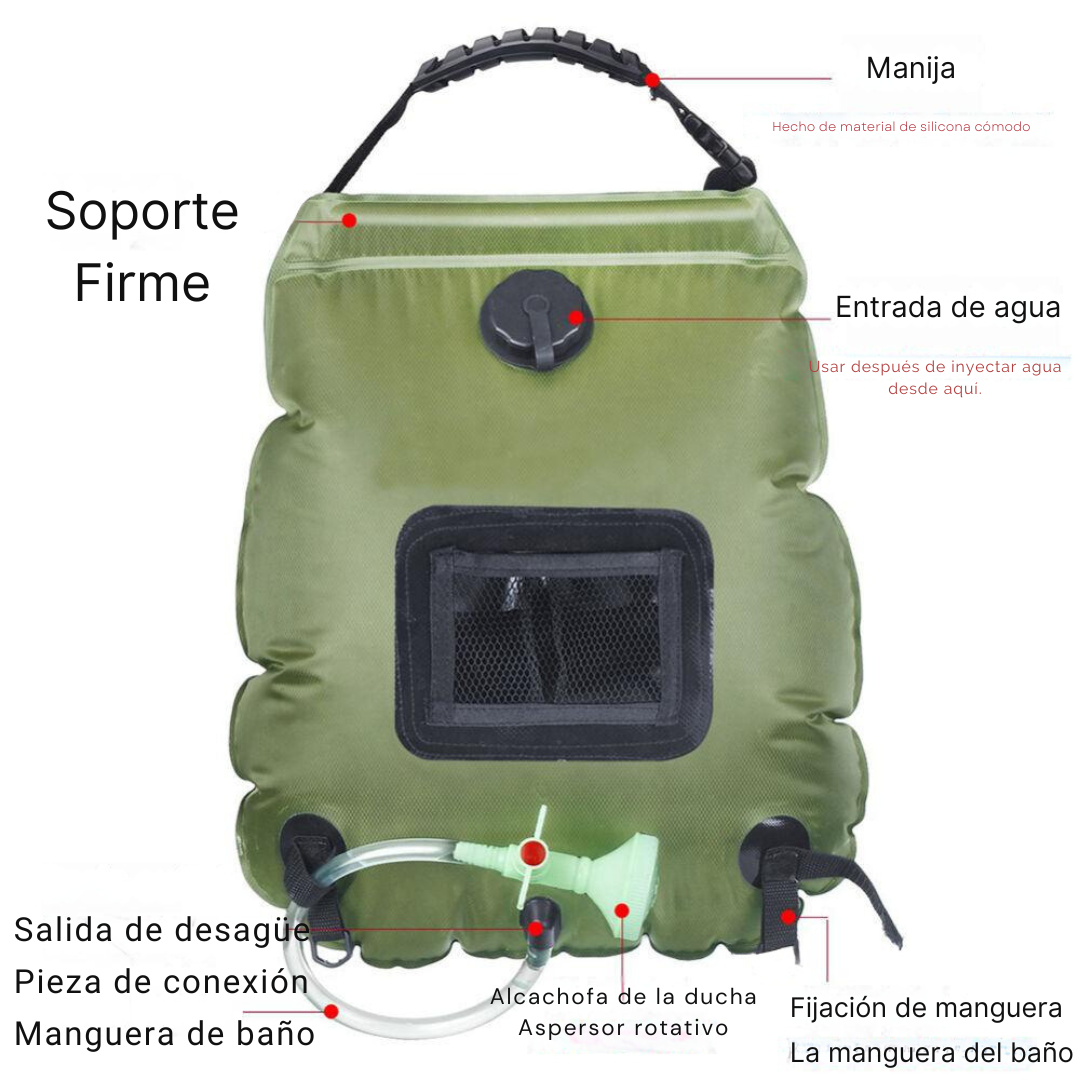 Ducha Portátil Solar Para Camping Bolsa 20 Litros Y Cabezal