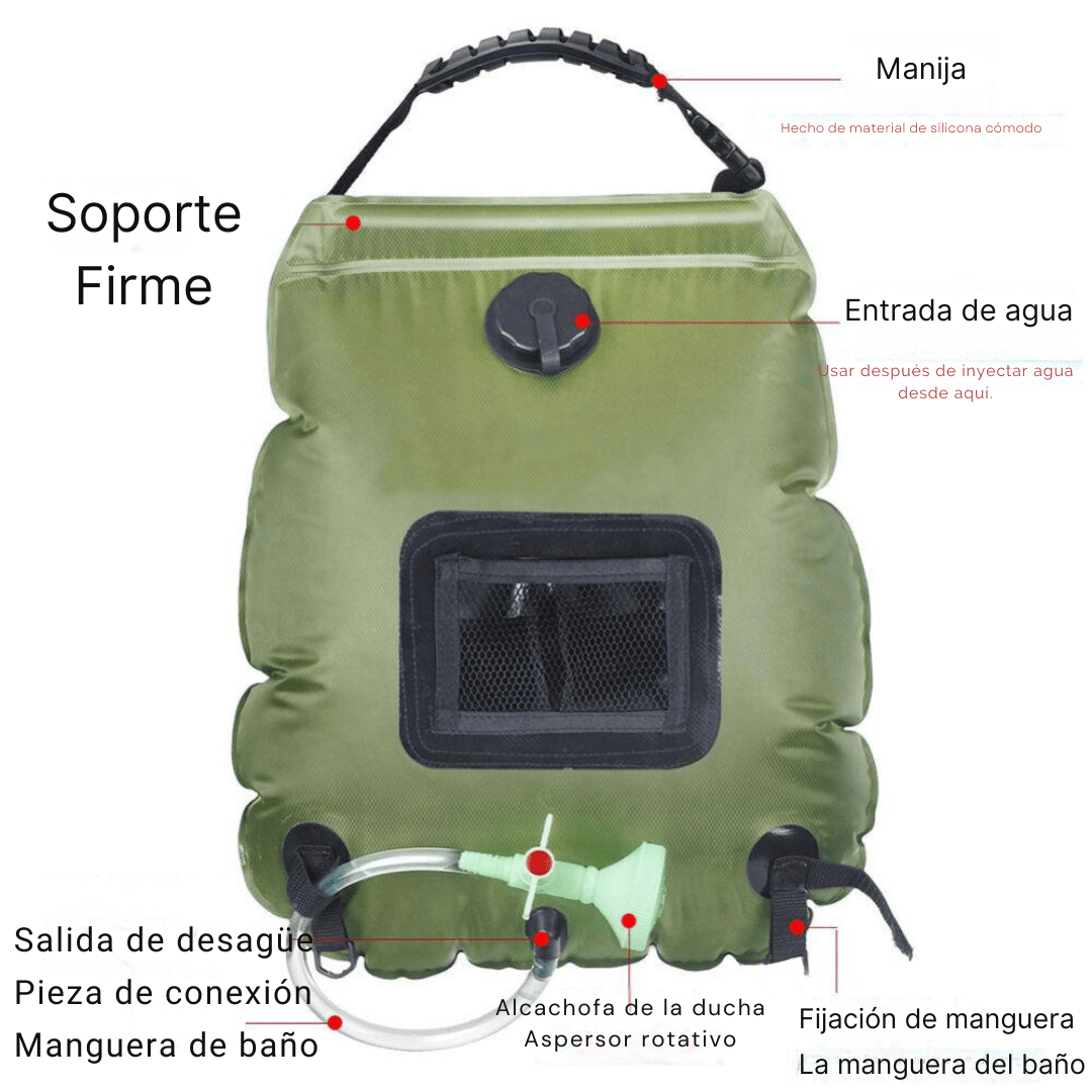 Ducha Portátil Solar Para Camping Bolsa 20 Litros Y Cabezal - Muy Moderna Uruguay