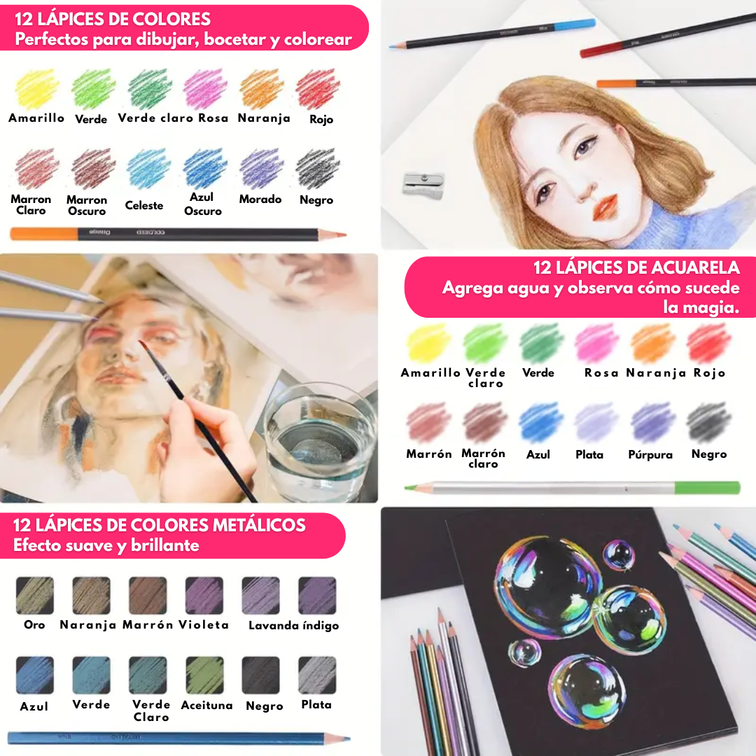 Lápices De Colores Para Dibujo Y Pintura Kit Completo 95 Piezas - Muy Moderna Uruguay