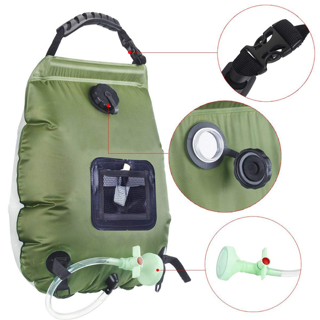 Ducha Portátil Solar Para Camping Bolsa 20 Litros Y Cabezal