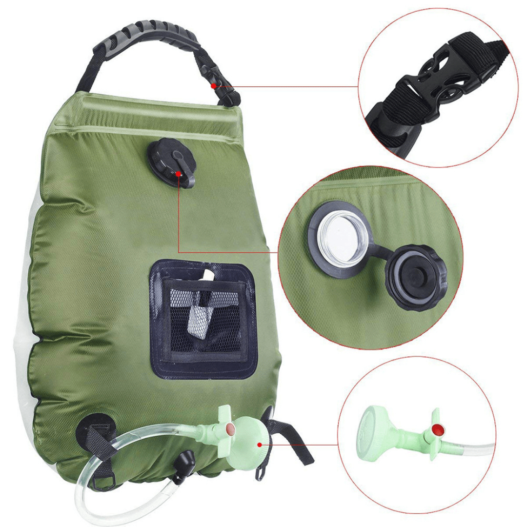 Ducha Portátil Solar Para Camping Bolsa 20 Litros Y Cabezal - Muy Moderna Uruguay
