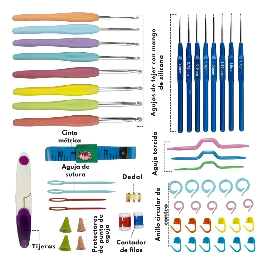 Kit de Crochet 55 Piezas con Estuche Rígido y Agujas Ergonómicas