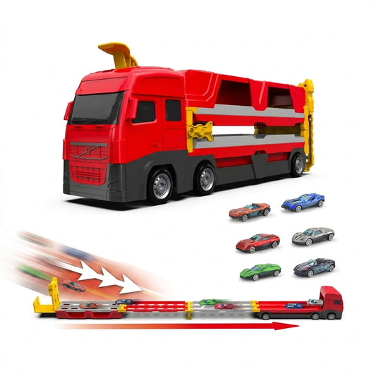 Camion De Juguete Con Pista Desplegable + 6 Autitos