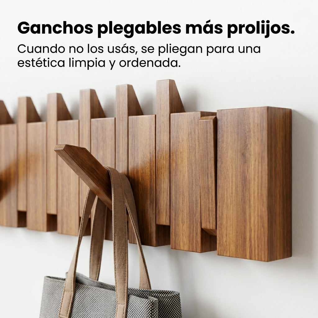 Perchero de Pared Plegable Rústico de Madera – 70 cm