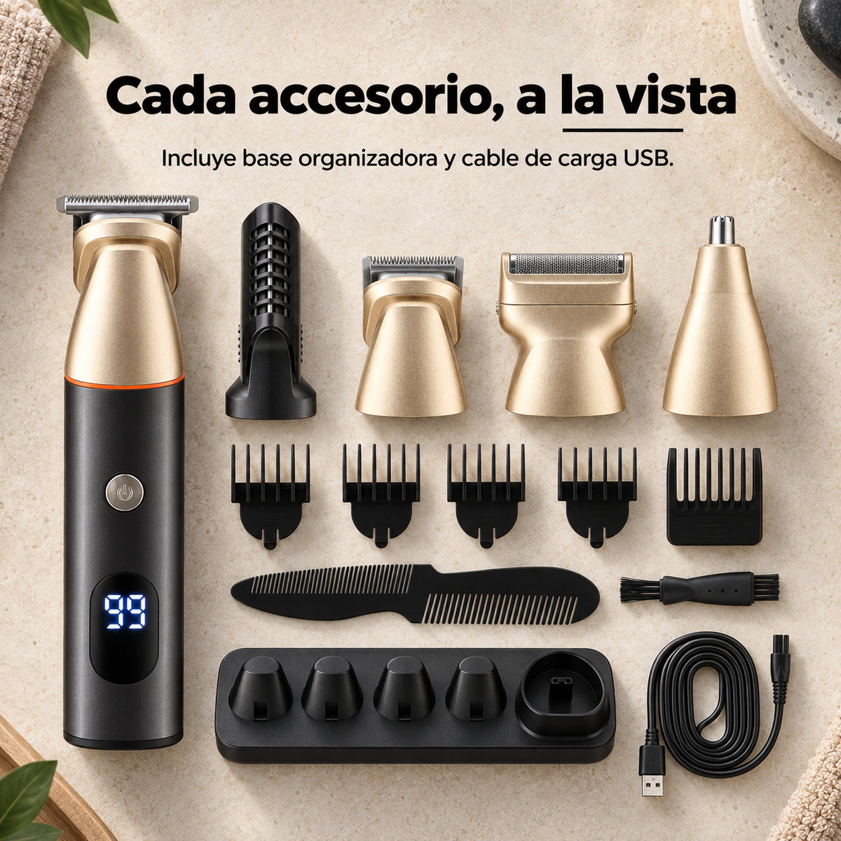 Set de Afeitado y Recorte 5 en 1 Recargable para Hombre