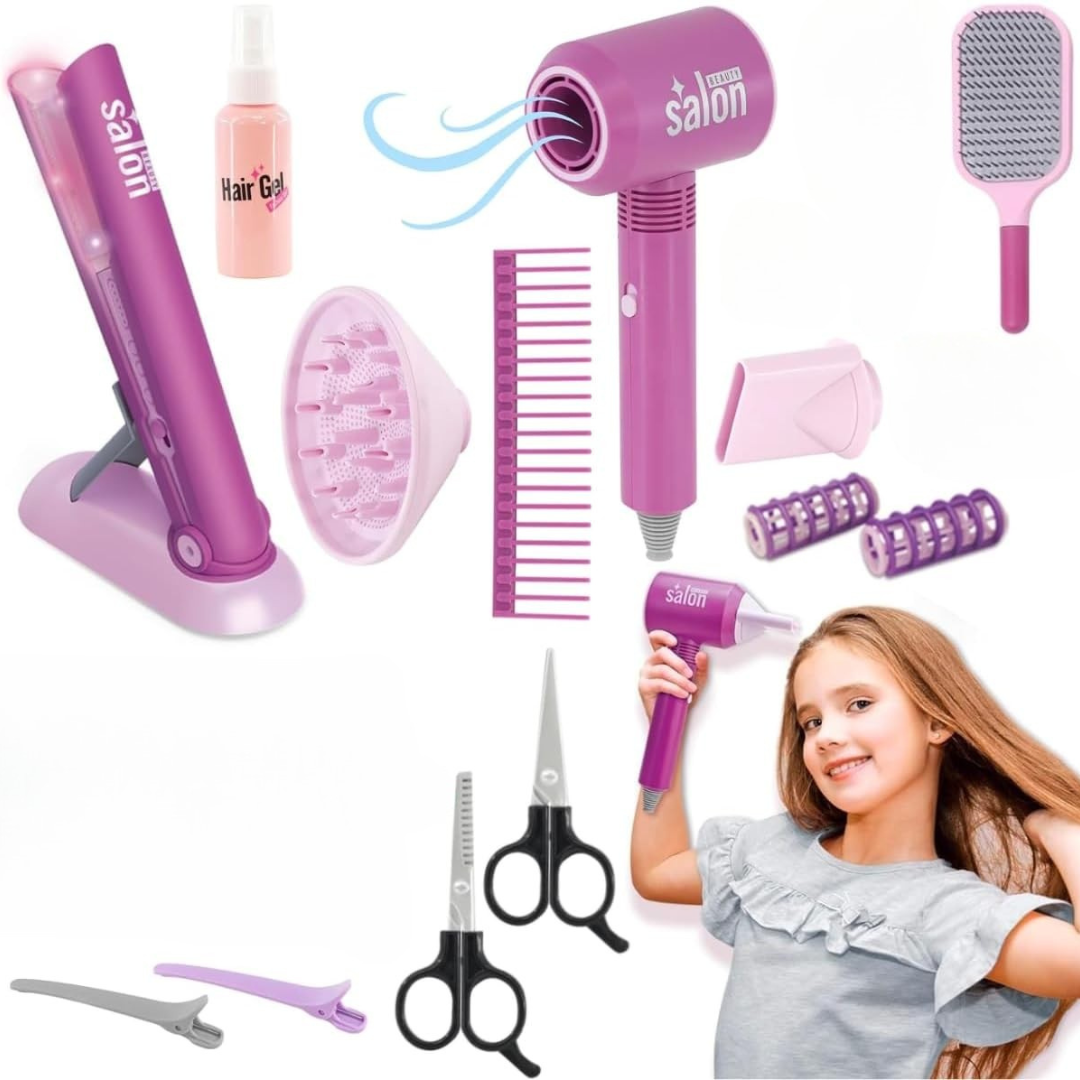 Kit de Salon de Belleza de Juguete a Pilas 14 Piezas