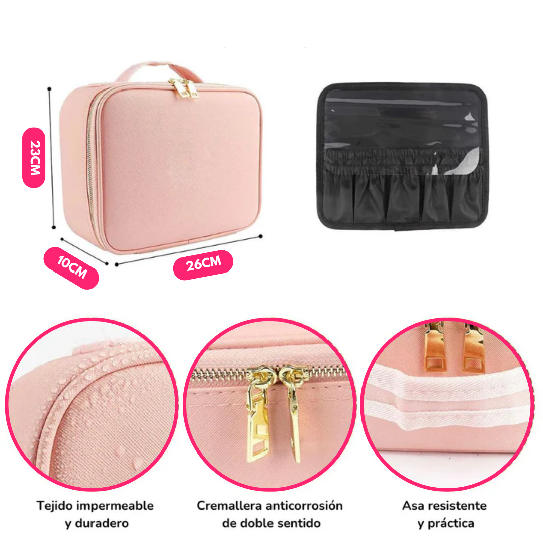 Maletín Neceser Maquillaje Portátil con Espejo LED