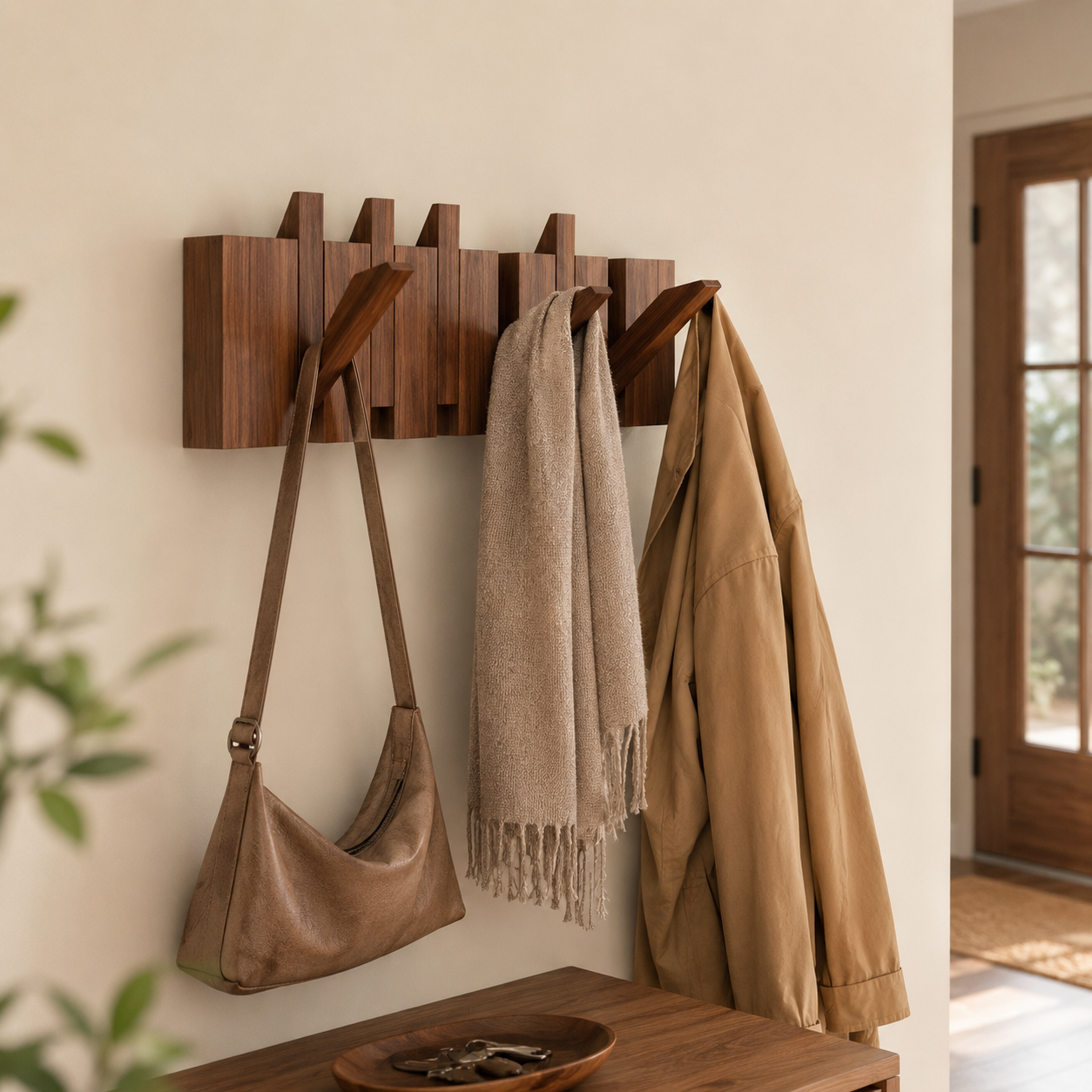 Perchero de Pared Plegable Rústico de Madera – 70 cm