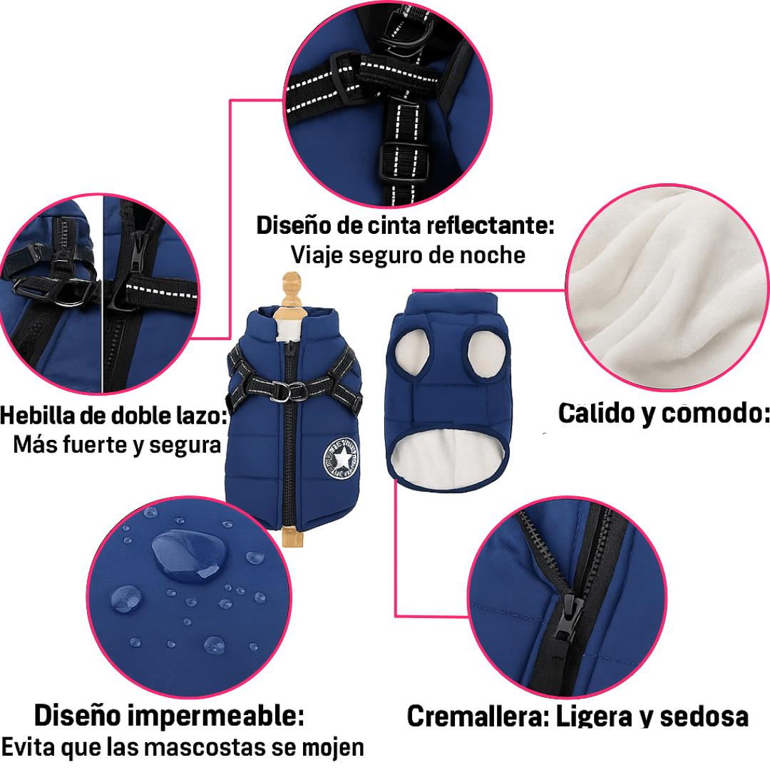 Abrigo para Perros Impermeable Chaleco con Arnés Reflectivo - Muy Moderna Uruguay