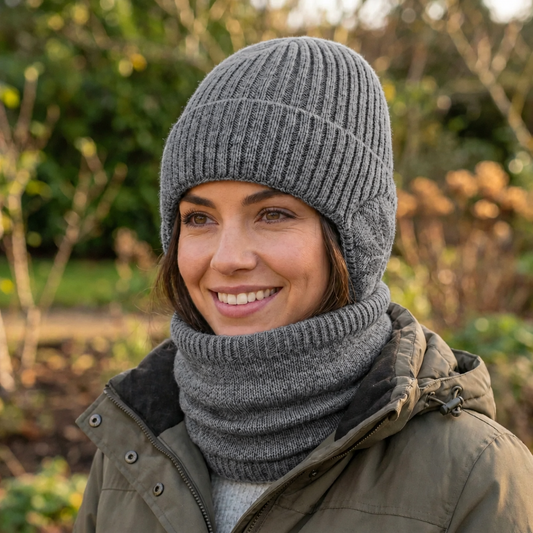 Gorro con Orejeras y Cuello Bufanda Set Tejido