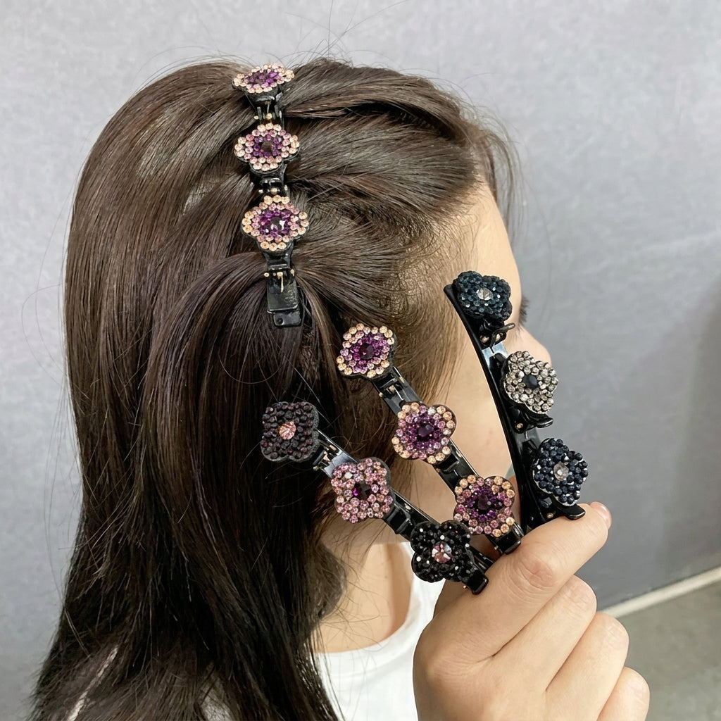 Pinzas Cabello Pelo Strass Flores Brillantes Set x4