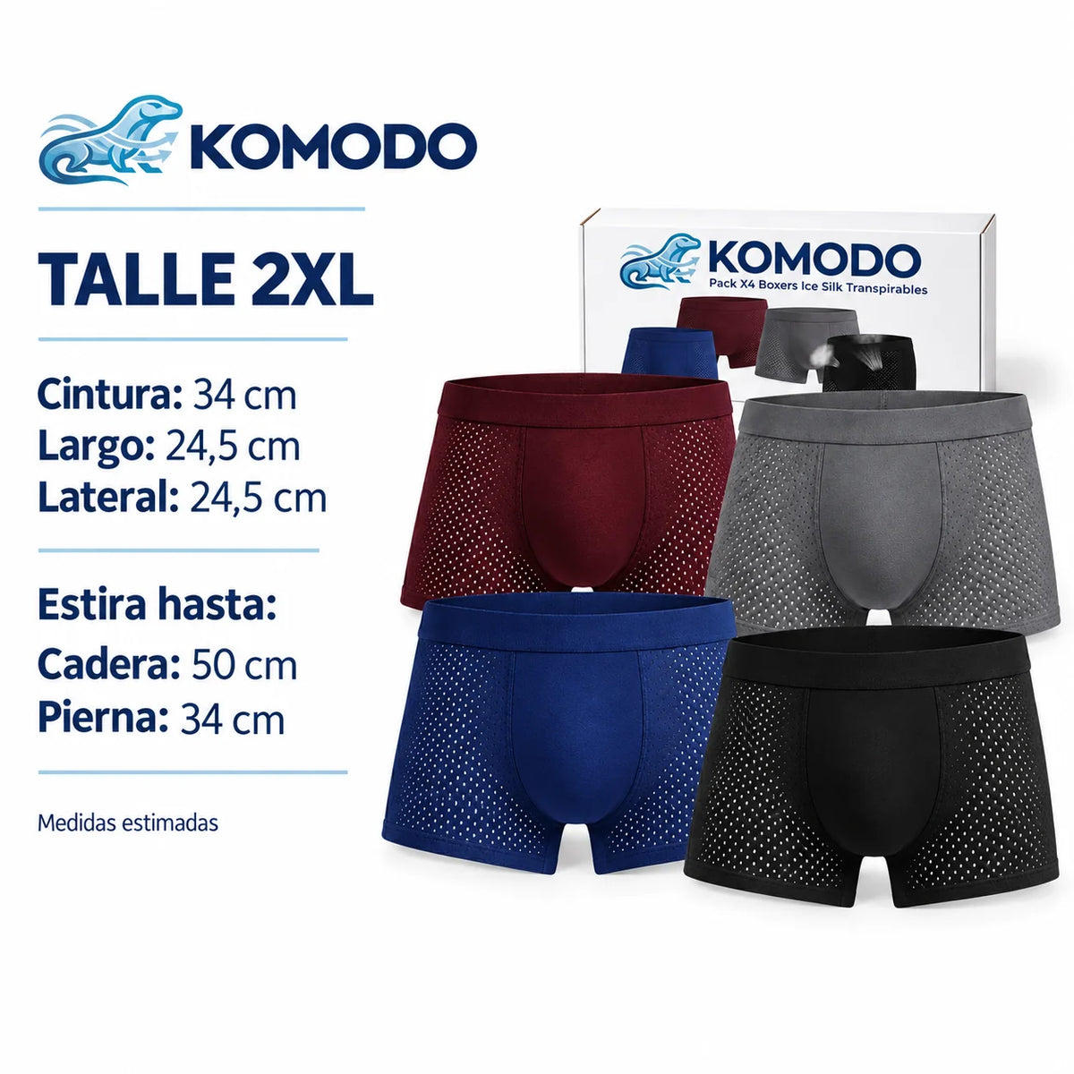 Pack X4 Boxers De Hombre Ice Silk Transpirables Bambú KOMODO