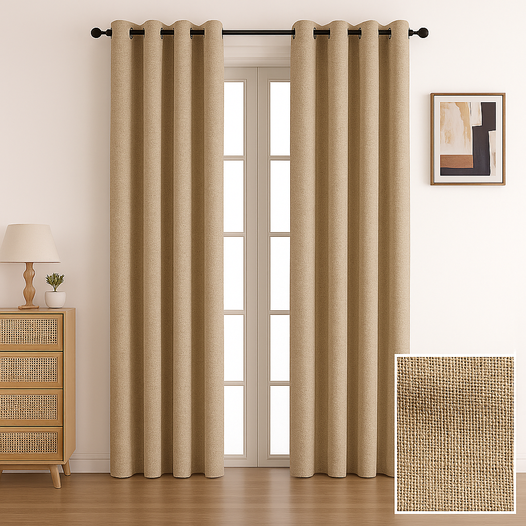 Cortina Blackout 100% En 2 Paños De 140x220cm Textura Lino