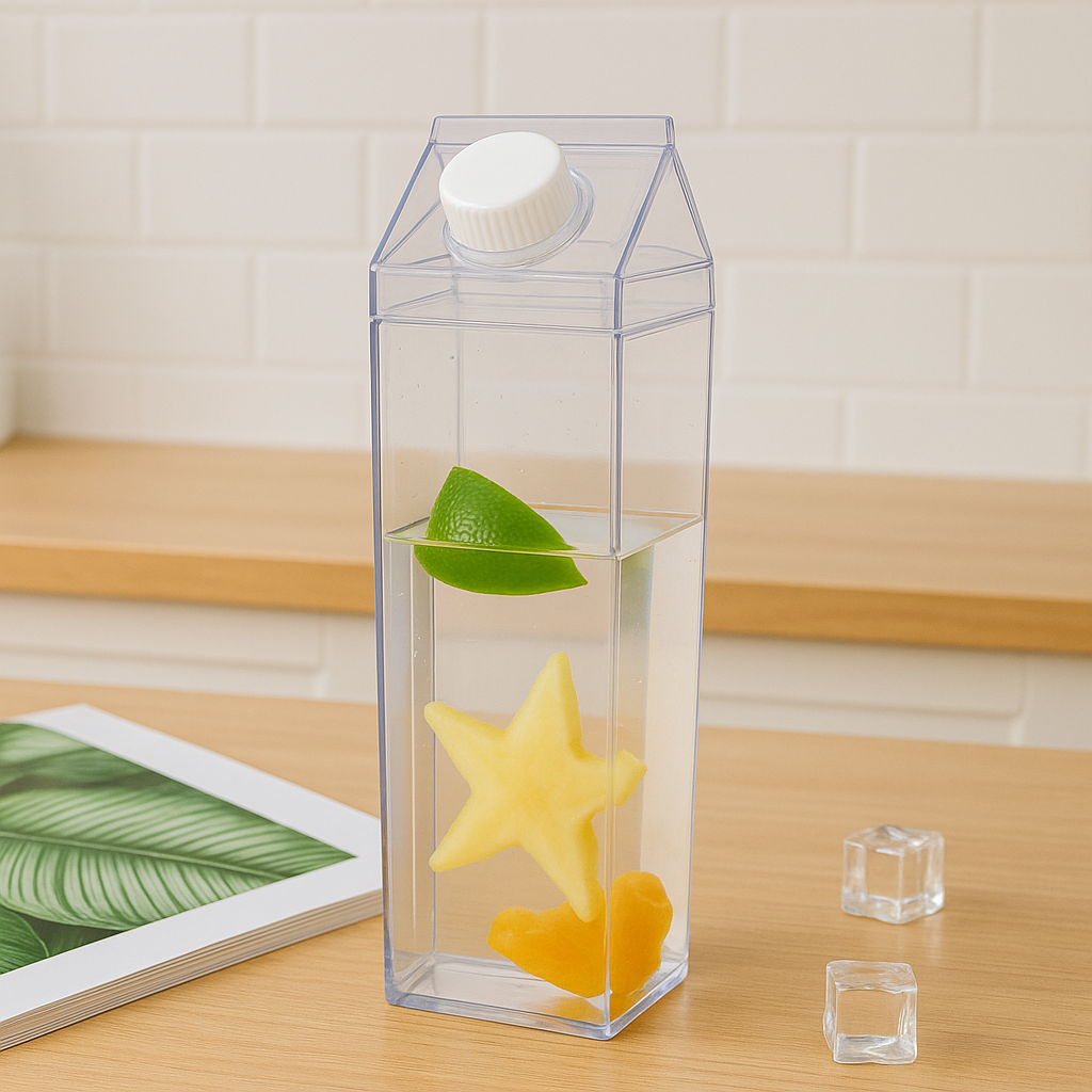 Botella Acrílica Estilo Caja de Leche 1L
