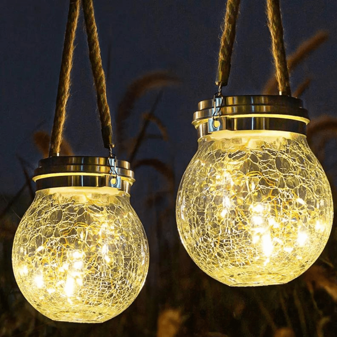 Frasco LED Solar de Vidrio Craquelado - Muy Moderna Uruguay