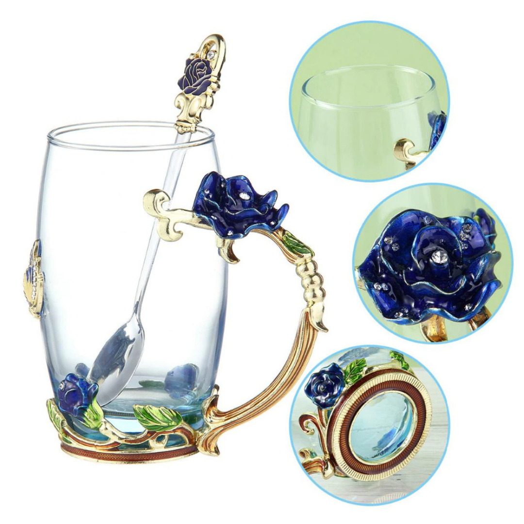 Taza de Cristal con Delineado de Flores