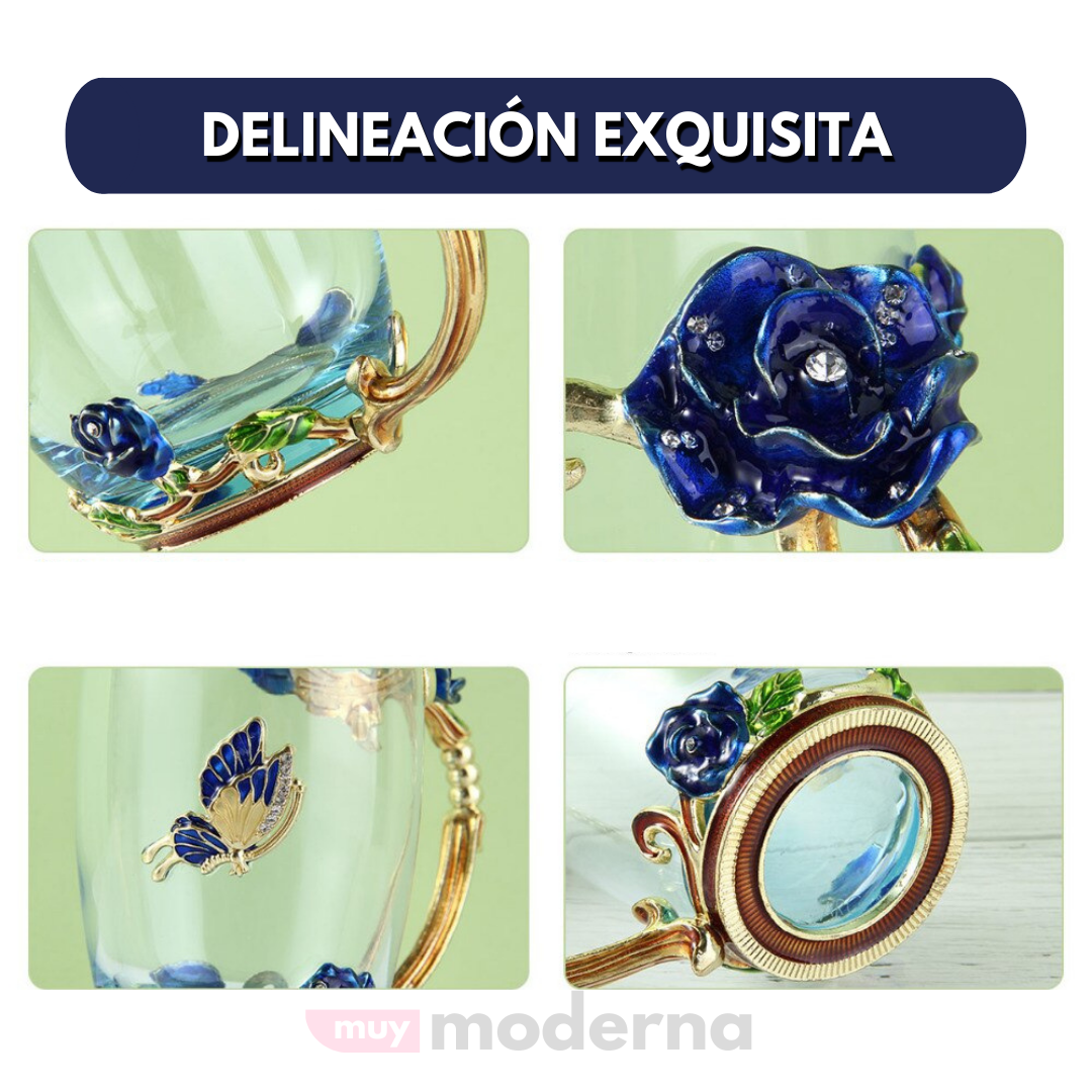 Taza de Cristal con Delineado de Flores