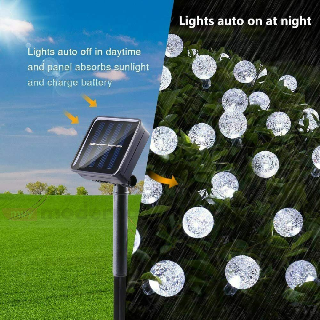 Guirnalda Solar Bolitas Led De Para Jardin Exterior 5 Metros Calidas