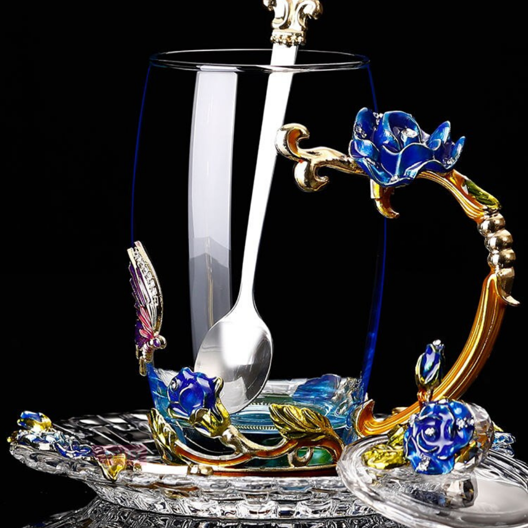 Taza de Cristal con Delineado de Flores