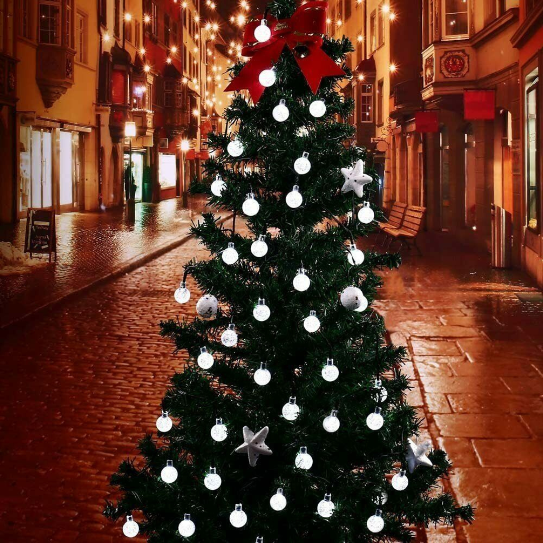 Guirnalda Solar Bolitas Led De Para Jardin Exterior 5 Metros Calidas