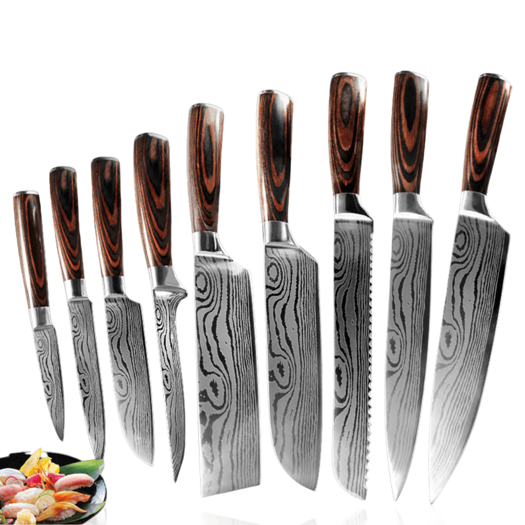 Set Completo 9 Cuchillos de Cocina en Acero Inoxidable y Carbono - Muy Moderna Uruguay