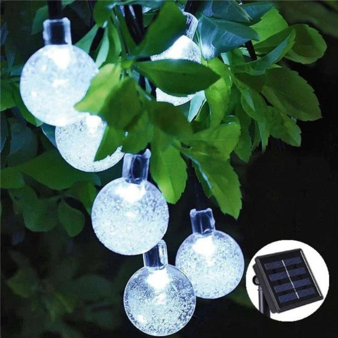 Guirnalda Solar Bolitas Led De Para Jardin Exterior 5 Metros Calidas