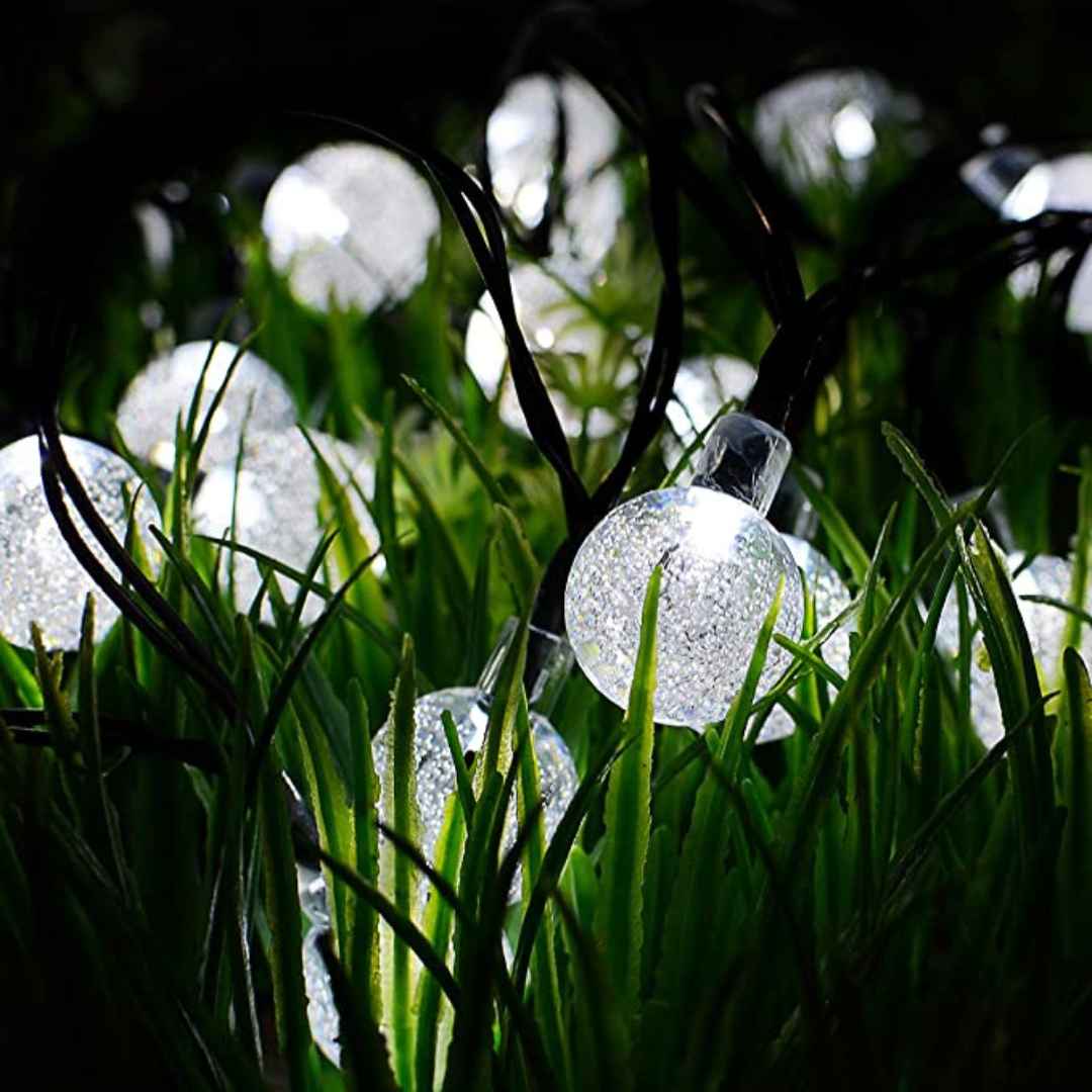 Guirnalda Solar Bolitas Led De Para Jardin Exterior 5 Metros Calidas