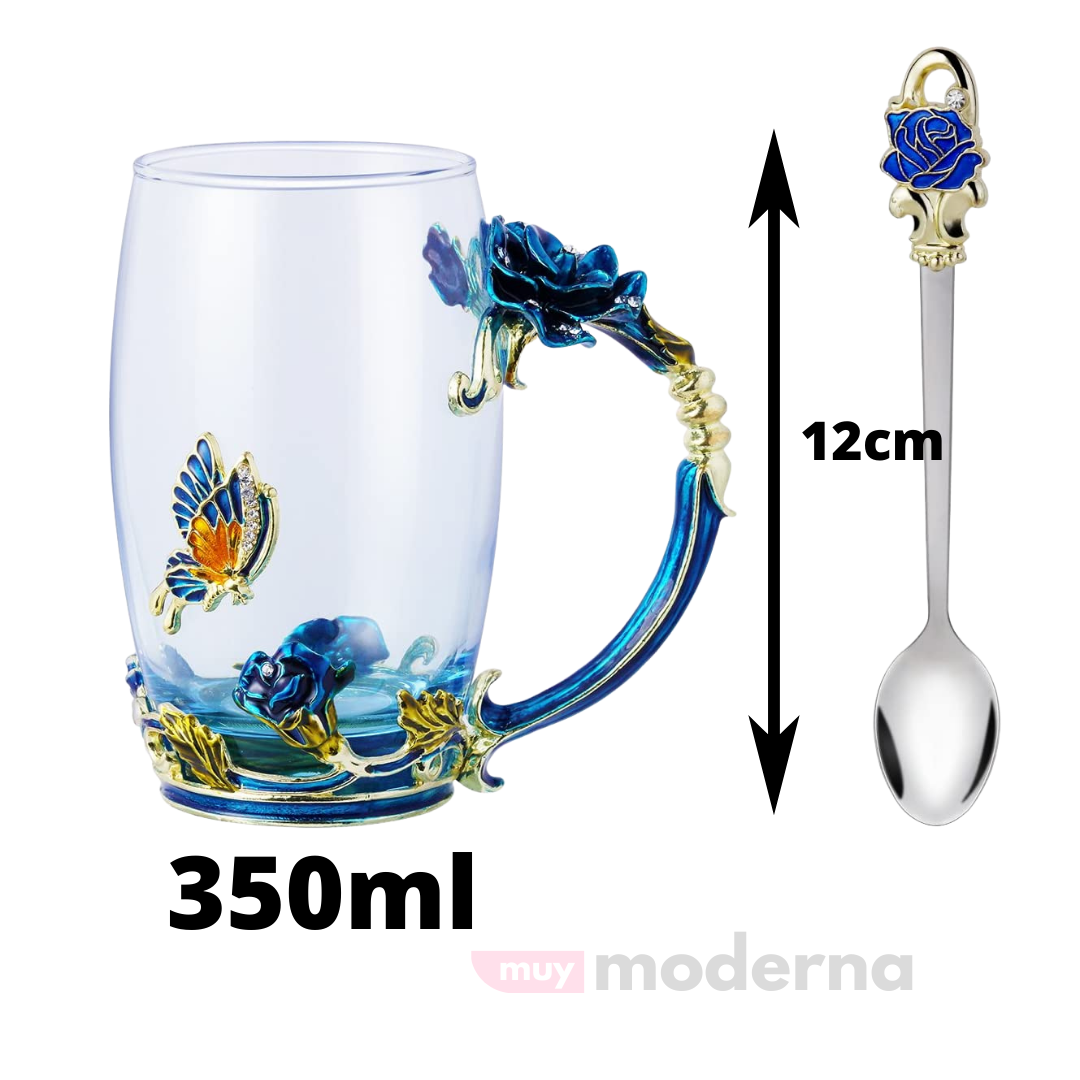Taza de Cristal con Delineado de Flores