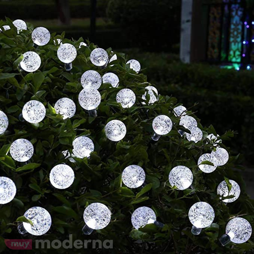 Guirnalda Solar Bolitas Led De Para Jardin Exterior 5 Metros Calidas