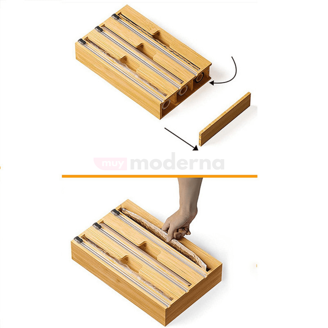 Porta Rollos de Bambú con Cortador - Muy Moderna Uruguay
